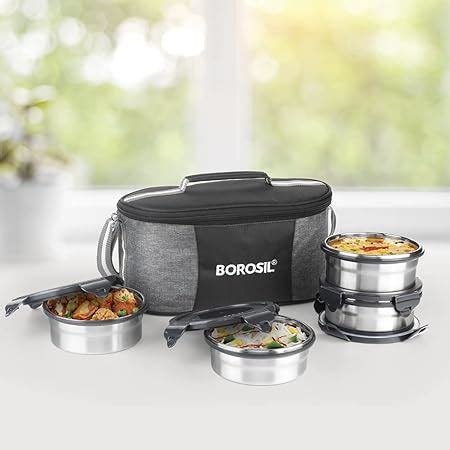 Buy Borosil Feast Stainless Steel Lunch Boxes with Carry Bag, Set of 4 ...