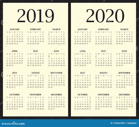 年2019 2020本日历传染媒介设计模板 向量例证. 插画 包括有 模板, 例证, 干净, 月度, 向量 - 125642585