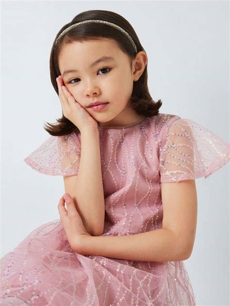John Lewis Kids' Sequin Mesh Dress, Pink