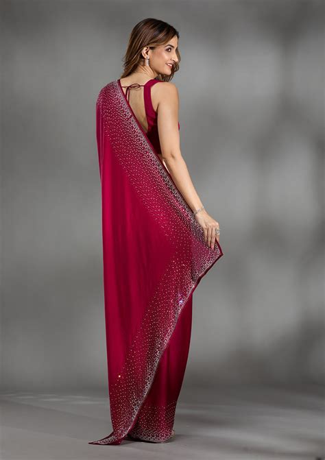 Buy Rani Pink Stonework Chiffon Saree - Koskii