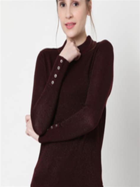 Buy Vero Moda Women Burgundy Shimmer Effect Pullover Sweater - Sweaters ...