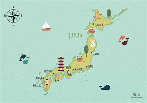 Illustrated Map of Japan Art Print Poster Travel Map Digital - Etsy