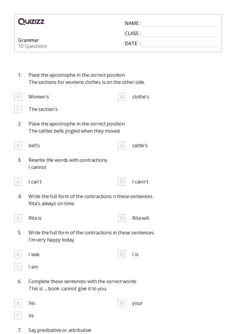 50+ Grammar worksheets for 5th Class on Quizizz | Free & Printable