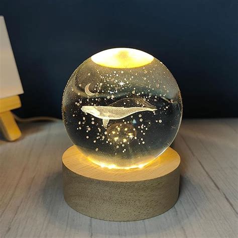 Buy Desidiya Whale 3D Crystal Ball Night Light with Wooden Base - LED ...