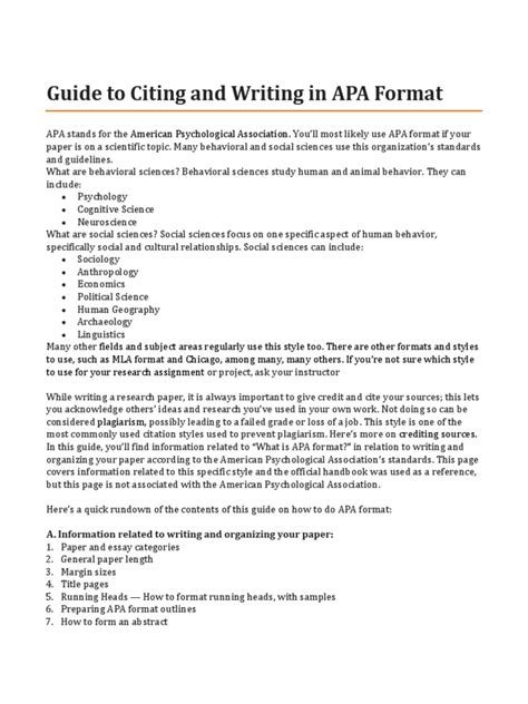 Image result for APA Format Printable Guide