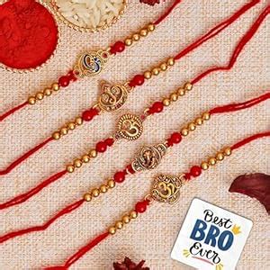 eCraftIndia Set of 5 Red & Golden Om Symbol and Lord Ganesha Designer ...