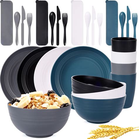 Amazon.com: Unbreakable Dinnerware Sets for 8 Peple, Plastic Plates and ...