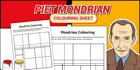 Piet Mondrian Colouring - KS1 - Twinkl