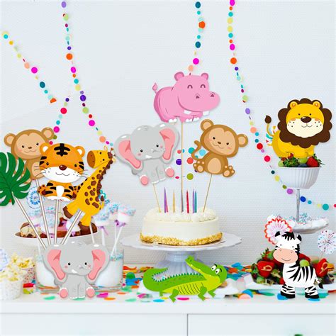 27 Pieces Jungle Themed Party Decorations, Jungle Animals Cutouts ...