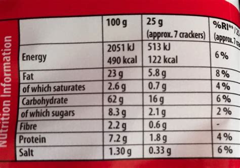Ritz Crackers Nutrition Facts Label - Printable Nutrition Facts