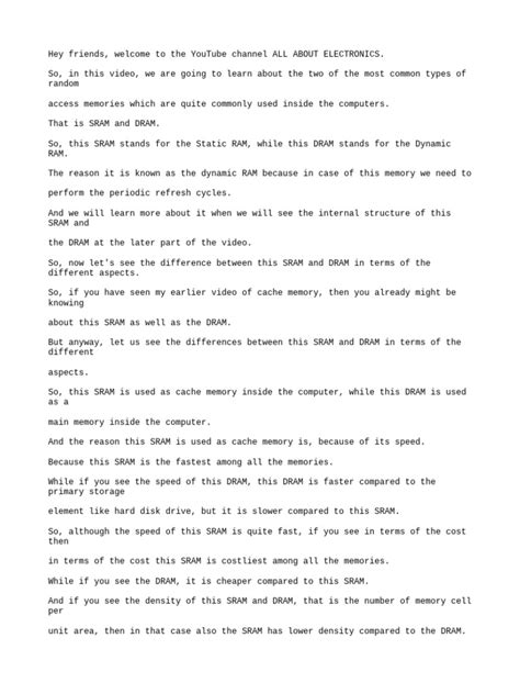 SRAM Vs DRAM - How SRAM Works - How DRAM Works - Why SRAM Is Faster Than DRAM - English | PDF ...