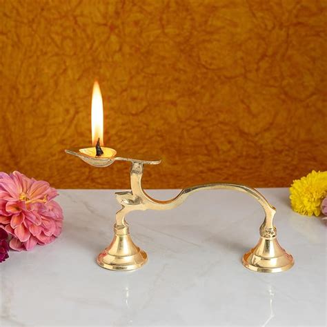 Om Shakti Brass Diya with Stand |14.5x9 cm, 220 gm Traditional Pooja O ...