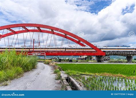 Beautiful Red Iron Bridge Kecheng Bridge and Morning Train Across the ...