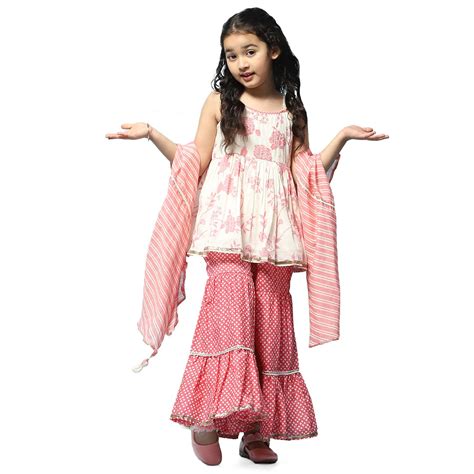 BIBA GIRL PRINTED RELAXED KID(KW5166_OFF WHITE-PEACH_3) : Amazon.in ...