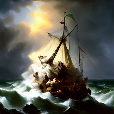"Christ in the storm on the sea of Galilee by Rembrandt, painting" - AI ...