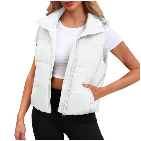 JUUYY Women's Puffer Vest Stand Collar Zip Up Sleeveless Padded Gilet ...