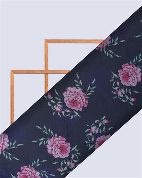 Navy Blue Floral Design Organza Printed Fabric – Sahni Fabs