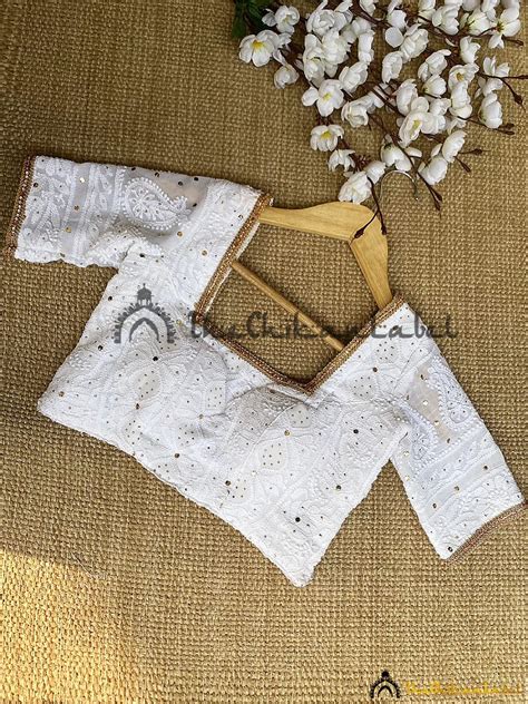 White Mukaish Chikankari Blouse Handmade Lucknow Chikan