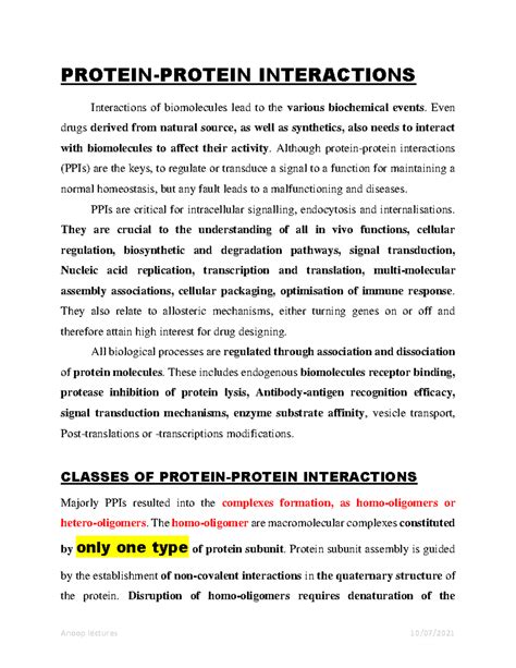 Protein-protein interaction - PROTEIN-PROTEIN INTERACTIONS Interactions ...