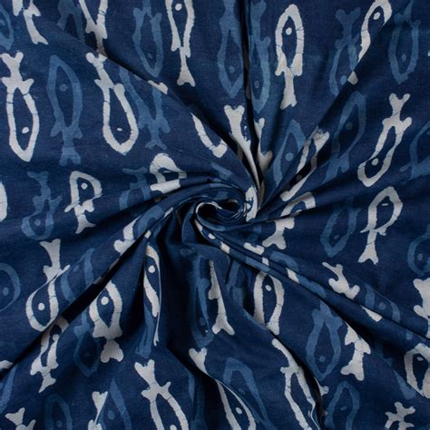 Latest Design Fish Print Indigo Fabric at Best Prices | Dmaasa