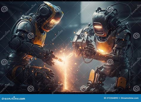 Team Welding Robots Represent the Movement. in the Automotive Parts Industry Stock Illustration ...