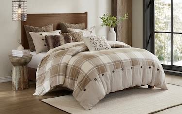 Aspen Lodge Queen Beige Plaid 8 Piece Comforter Set | Bob's Discount ...
