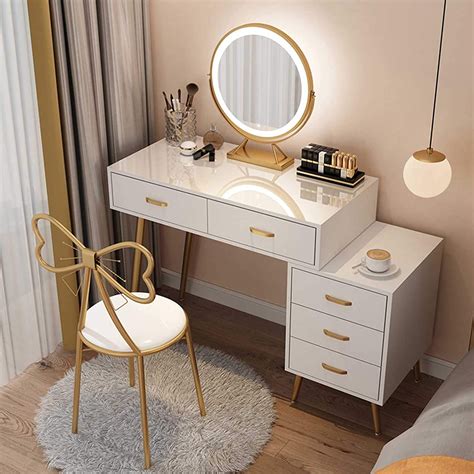 White Vanity Unit with Side Table and Butterfly Chair Girls Dressing ...