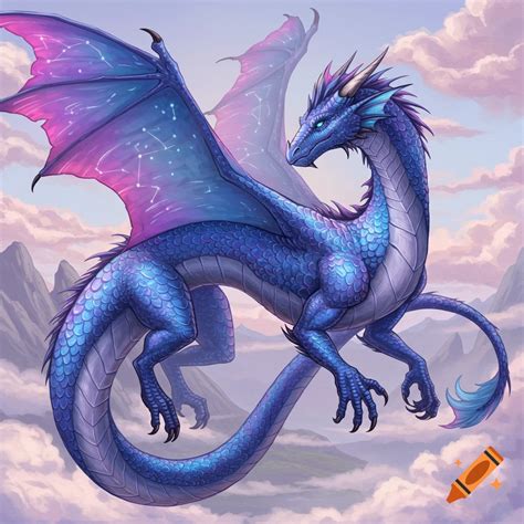 A blue and purple fantasy dragon with constellation markings on its ...