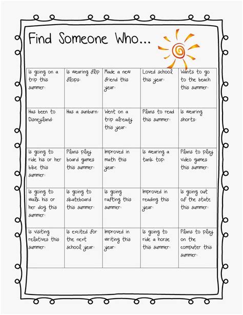 Find Someone Who Worksheet