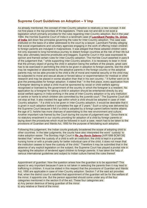 Inter country adoption Adoption - Supreme Court Guidelines on Adoption ...