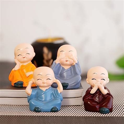 eCraftIndia Resin 4Pcs Little Monk Cute Ornaments Car Interior Fantasy ...