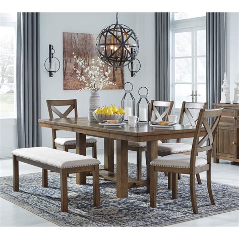 Signature Moriville D631D6 6-Piece Table and Chair Set with Bench ...