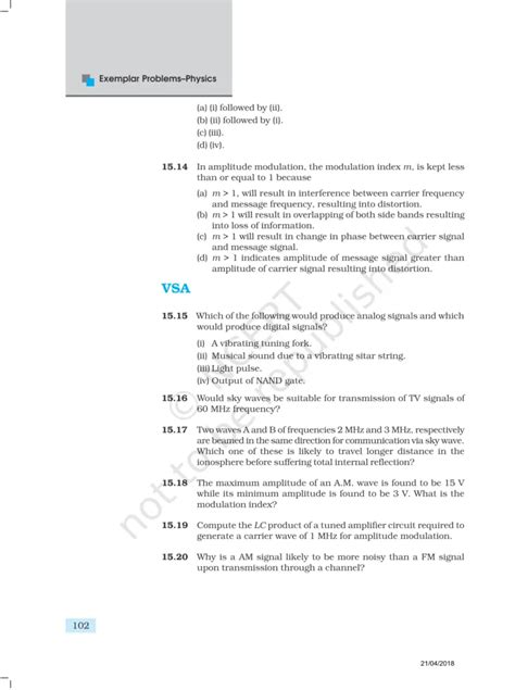 NCERT Exemplar Class 12 Physics Chapter 15 - Communication Systems