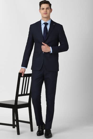 Buy Men Navy Textured Slim Fit Wedding Two Piece Suit Online - 682143 ...