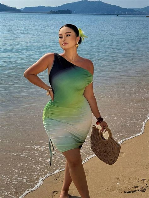 Sunnyshic Plus Size Asymmetrical Shoulder Fitted Side Drawstring Tie Up ...