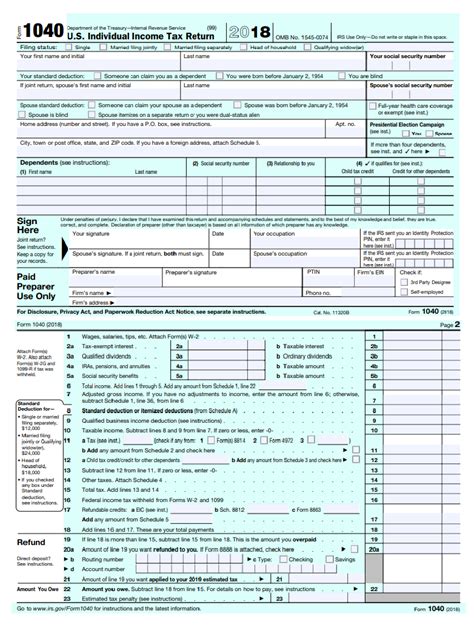 2018 printable 1040 tax form