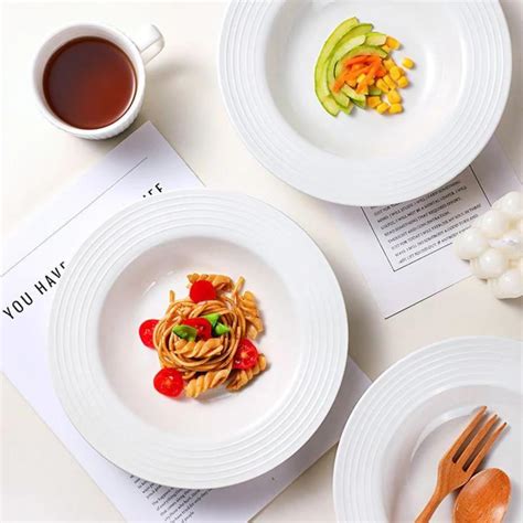 SMOKEY COCKTAIL Round Ceramic White Pasta Plate Set of 2 | Deep Dish ...