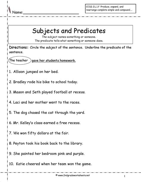 Image result for Subject Predicate 3rd Grade