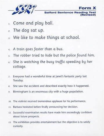 Salford Sentence Reading Test (Revised) TEST CARDS X & Y (set of 2 ...