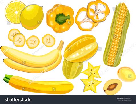 Collection Fresh Yellow Color Vegetables Fruits Stock Vector (Royalty ...