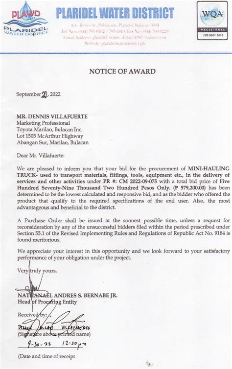 Bids and Awards Committee - Plaridel Water District