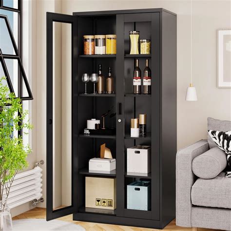 Buy Glass Display Cabinet Curio Cabinet with Glass Door & 4 Adjustable ...