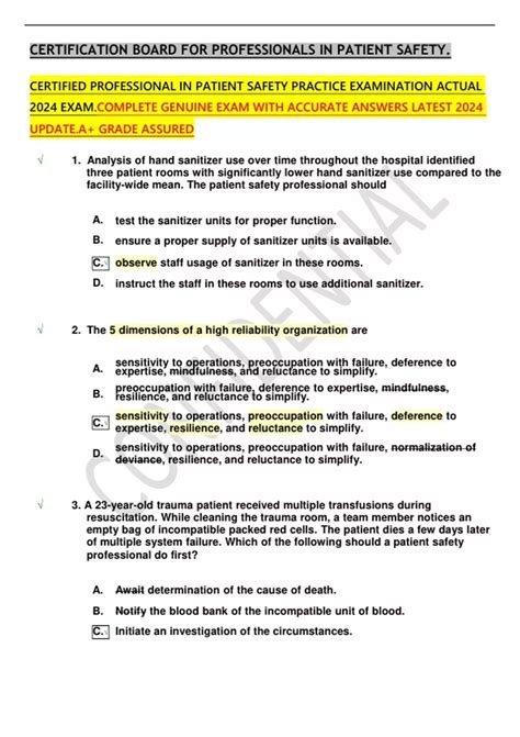 CERTIFIED PROFESSIONAL IN PATIENT SAFETY PRACTICE EXAMINATION ACTUAL ...