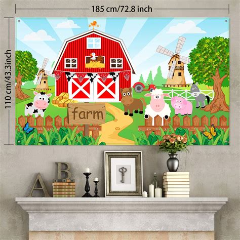 Farm Animals Theme Party Decorations, Farm Animals Barn Backdrop Banner ...