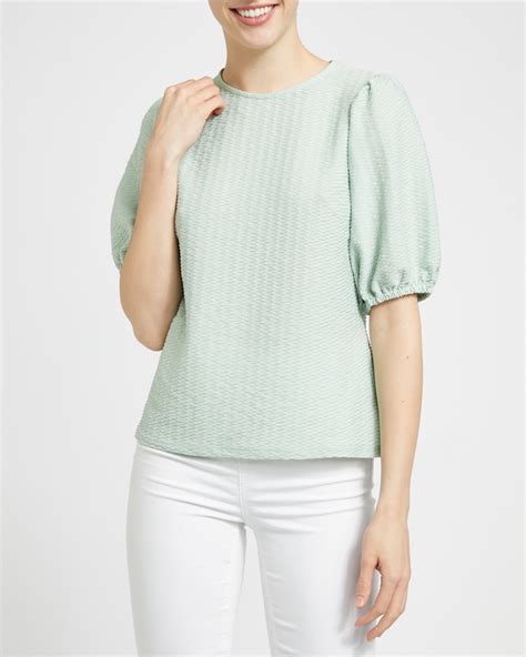 Dunnes Stores | Sage Jersey Puffed Sleeve Top