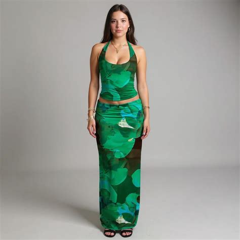 Shop Green Printed Halter Top With Skirt Co-Ord Set - for Women ...