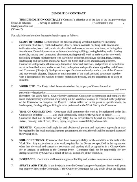 Demolition Contract - Blank Fillable Template | Fill Out, Print ...