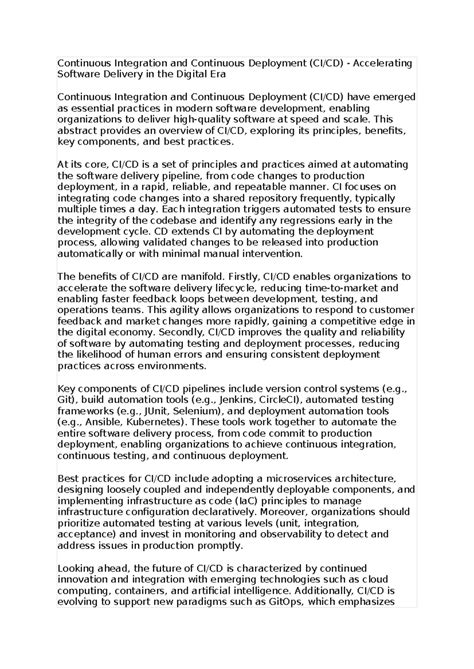 Continuous Integration and Continuous Deployment - This abstract ...