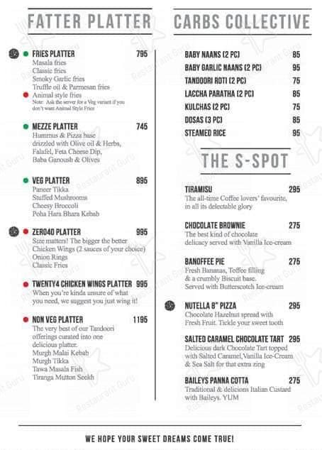 Menu at Zero40 Brewing, Hyderabad