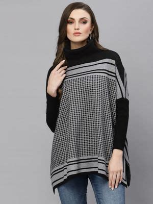 Buy Mafadeny Women Woven Long Sleeves Turtle Neck Viscose Grey Sweater ...